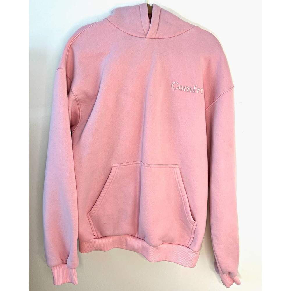 Comfrt Women's Pink Logo Pullover Hoodie Fleece Cotton Kangaroo Pocket Size M